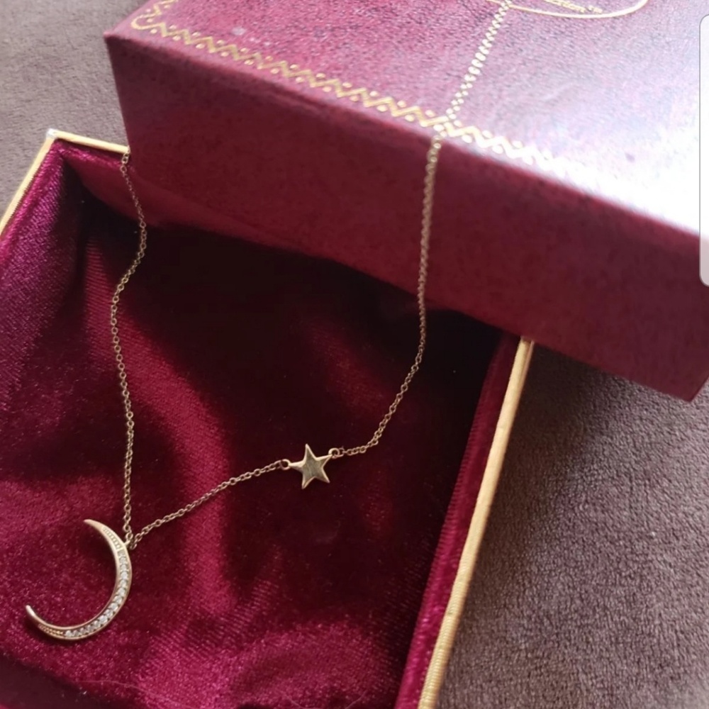Dainty moon and star necklace